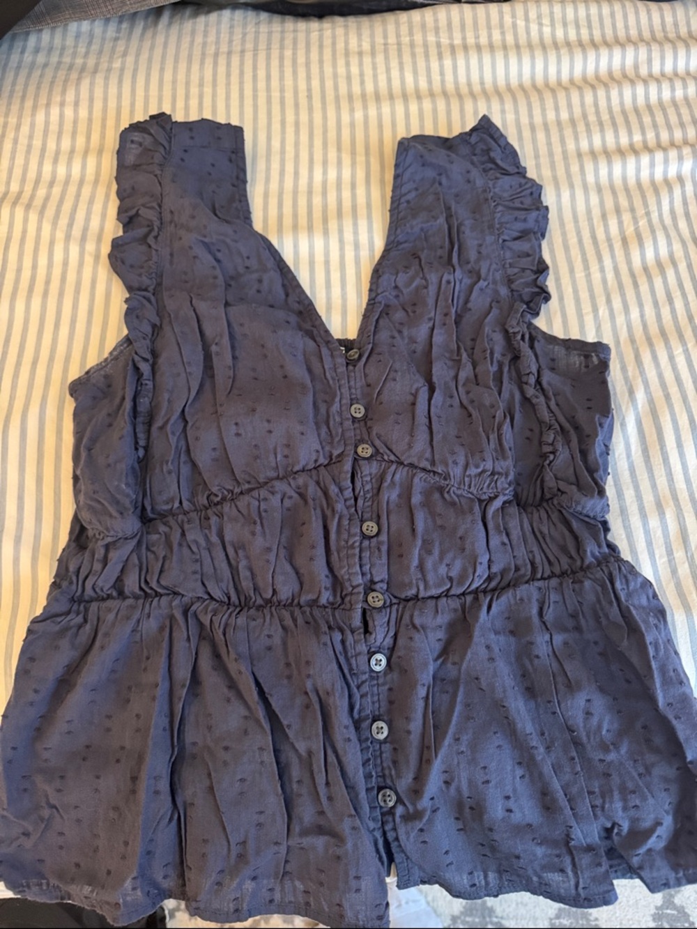 Women’s Navy Blue Ruffle Button-Front Tank Top